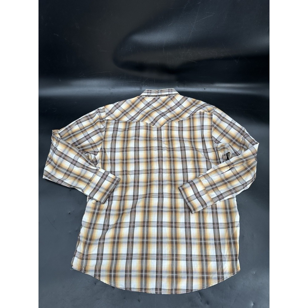 Rodeo Clothing Co Men's Large Pearl Snap Plaid Western Shirt Brown - Picture 5 of 7